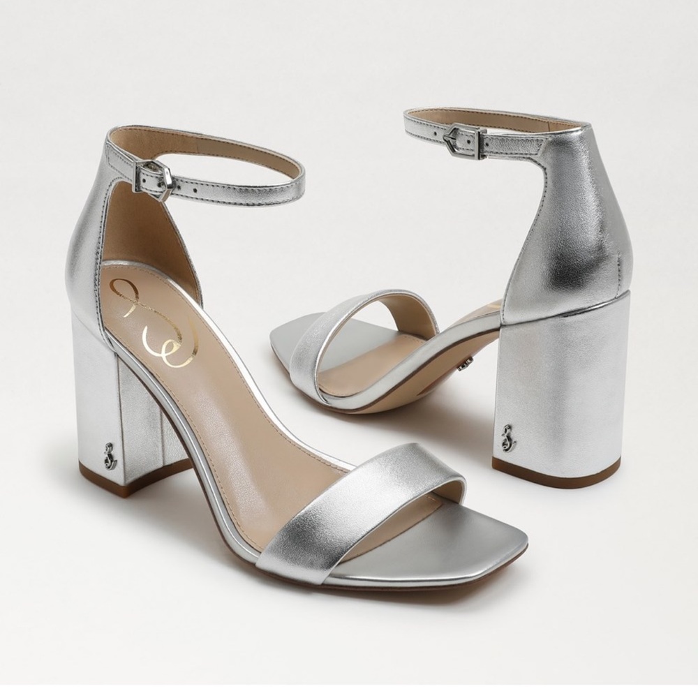Sam Edelman Danielle Silver Metallic Leather Strappy Block heel sandals women 6w - Picture 2 of 10